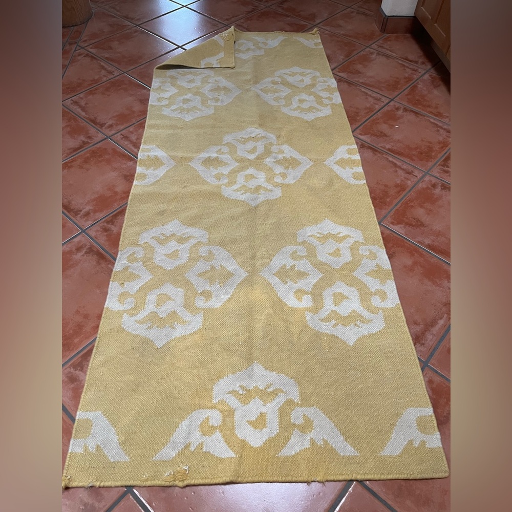 West elm yellow runner rug kilim style